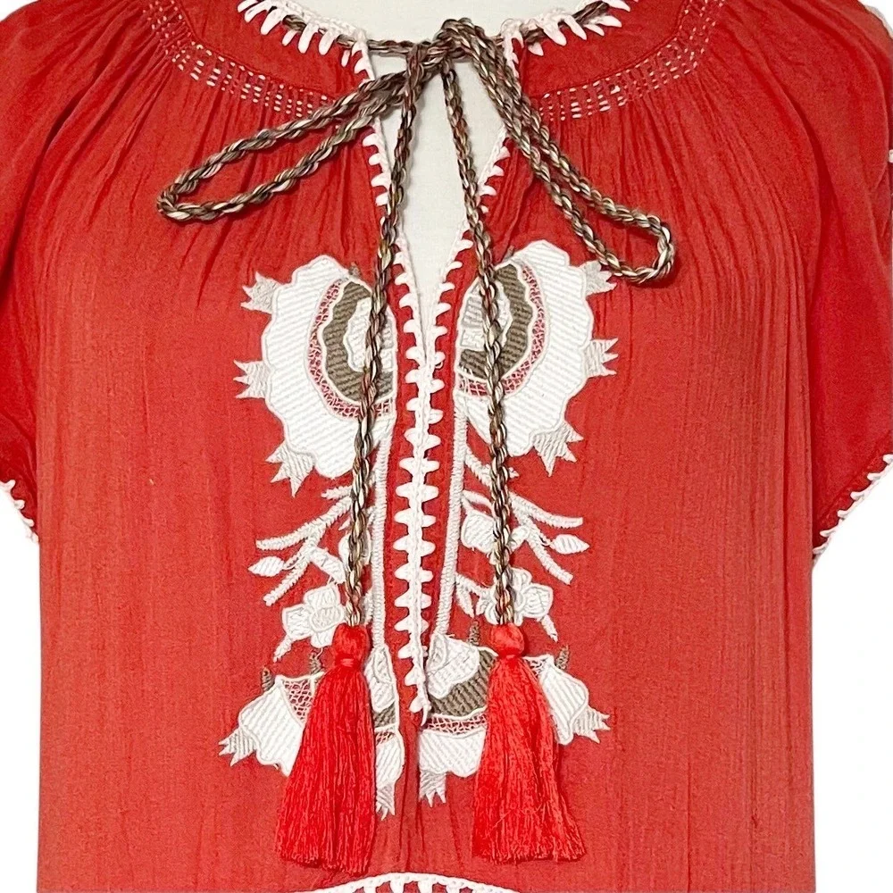 Free People Daisy Fields Maxi Dress Embroidered Tassel Tie Bohemian Boho XS - Picture 9 of 12